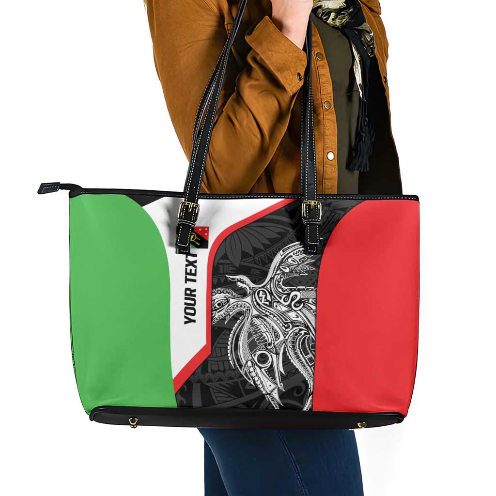 Personalised PNG Southern Highlands Province Leather Tote Bag Bird of Paradise Tattoo Flag Motif - Polynesian Pride