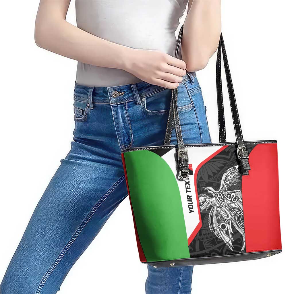 Personalised PNG Southern Highlands Province Leather Tote Bag Bird of Paradise Tattoo Flag Motif - Polynesian Pride
