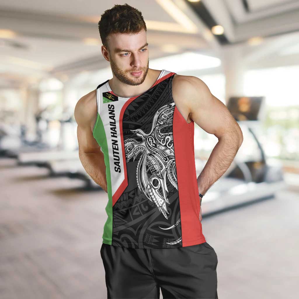 Personalised PNG Southern Highlands Province Men Tank Top Bird of Paradise Tattoo Flag Motif LT9 Red - Polynesian Pride