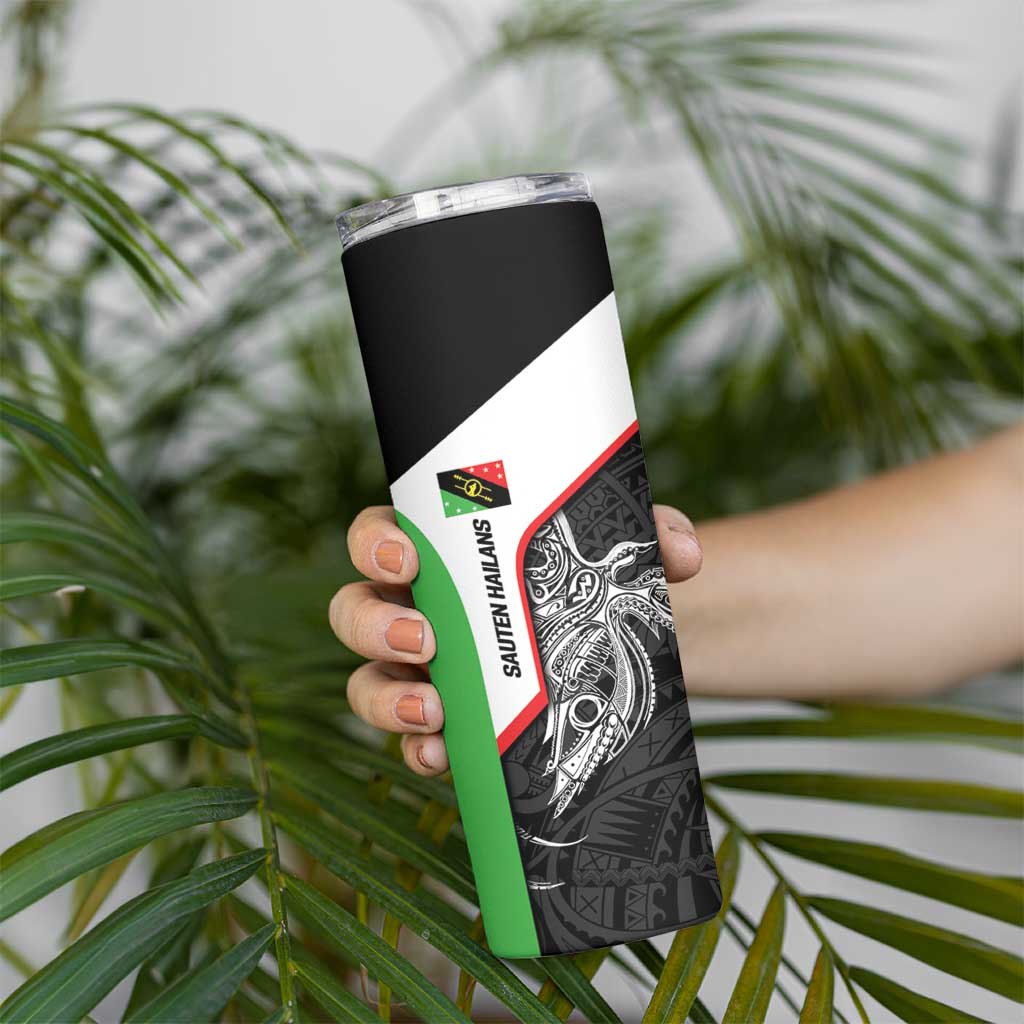 Personalised PNG Southern Highlands Province Skinny Tumbler Bird of Paradise Tattoo Flag Motif - Polynesian Pride