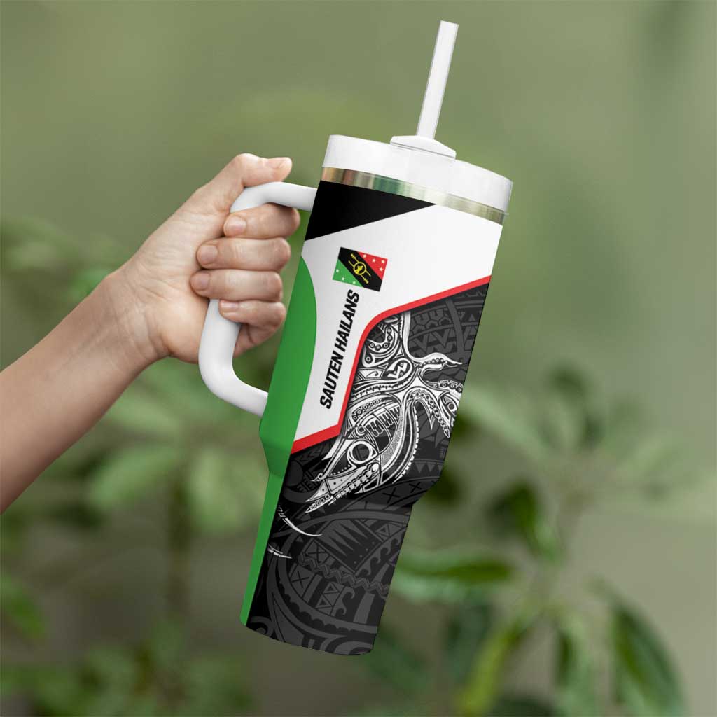 Personalised PNG Southern Highlands Province Tumbler With Handle Bird of Paradise Tattoo Flag Motif - Polynesian Pride