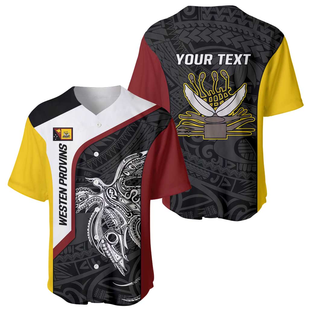 Personalised PNG Western Province Baseball Jersey Bird of Paradise Tattoo Flag Motif - Polynesian Pride