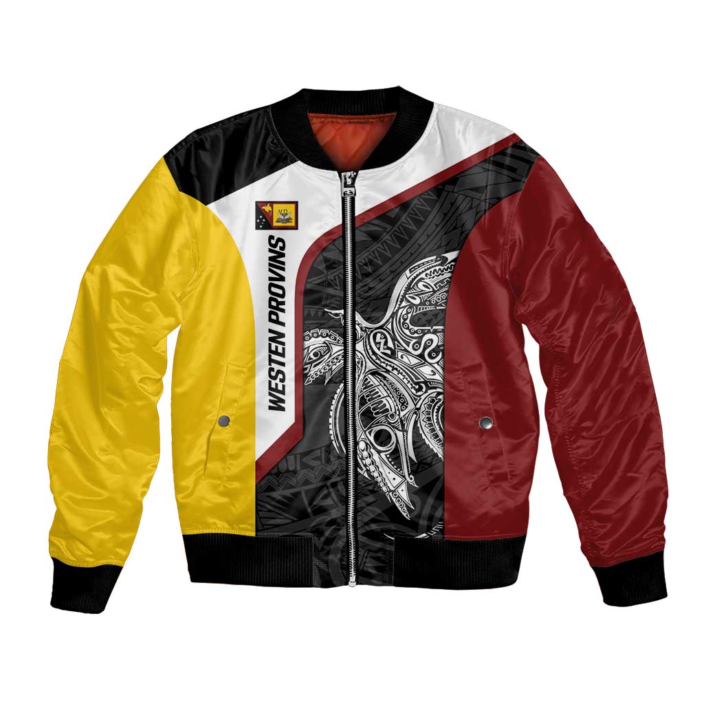 Personalised PNG Western Province Bomber Jacket Bird of Paradise Tattoo Flag Motif - Polynesian Pride