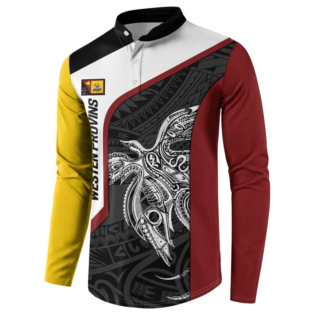 Personalised PNG Western Province Button Sweatshirt Bird of Paradise Tattoo Flag Motif LT9 - Polynesian Pride