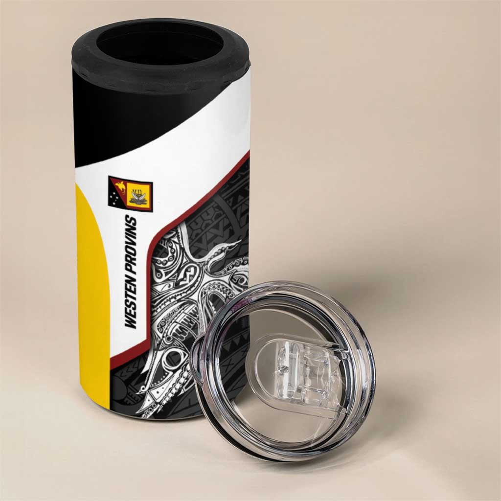 Personalised PNG Western Province 4 in 1 Can Cooler Tumbler Bird of Paradise Tattoo Flag Motif - Polynesian Pride