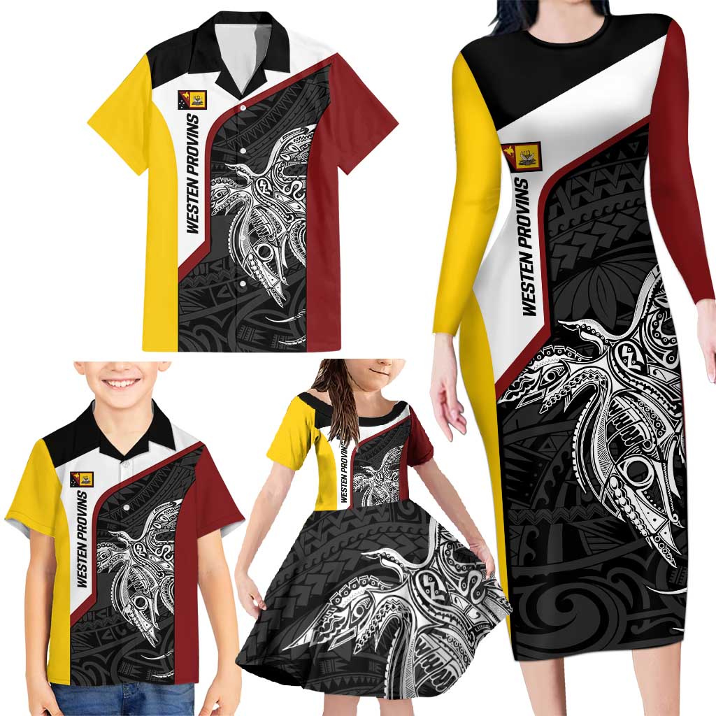 Personalised PNG Western Province Family Matching Long Sleeve Bodycon Dress and Hawaiian Shirt Bird of Paradise Tattoo Flag Motif LT9 - Polynesian Pride