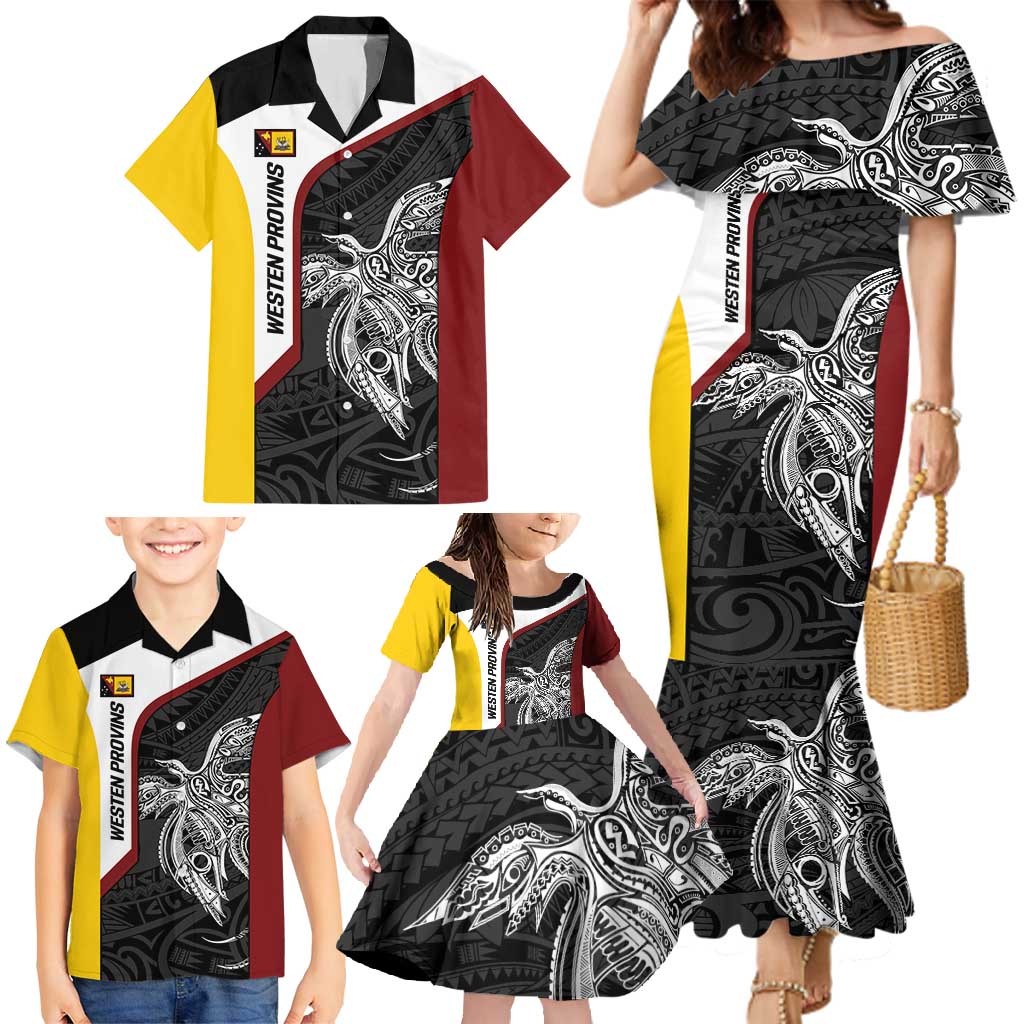 Personalised PNG Western Province Family Matching Mermaid Dress and Hawaiian Shirt Bird of Paradise Tattoo Flag Motif LT9 - Polynesian Pride