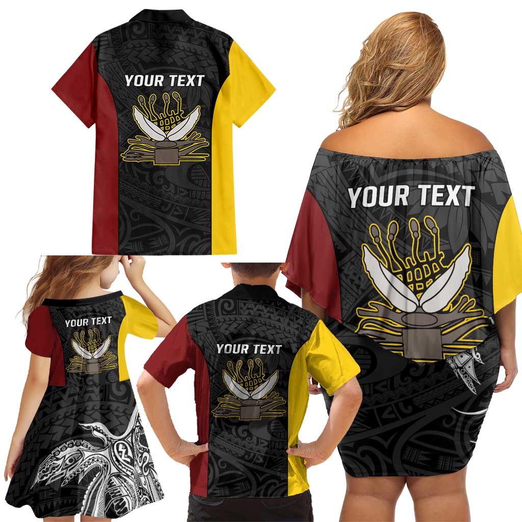 Personalised PNG Western Province Family Matching Off Shoulder Short Dress and Hawaiian Shirt Bird of Paradise Tattoo Flag Motif LT9 - Polynesian Pride