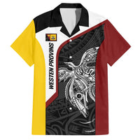 Personalised PNG Western Province Family Matching Short Sleeve Bodycon Dress and Hawaiian Shirt Bird of Paradise Tattoo Flag Motif LT9 Dad's Shirt - Short Sleeve Red - Polynesian Pride