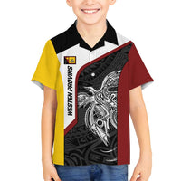 Personalised PNG Western Province Family Matching Summer Maxi Dress and Hawaiian Shirt Bird of Paradise Tattoo Flag Motif LT9 Son's Shirt Red - Polynesian Pride