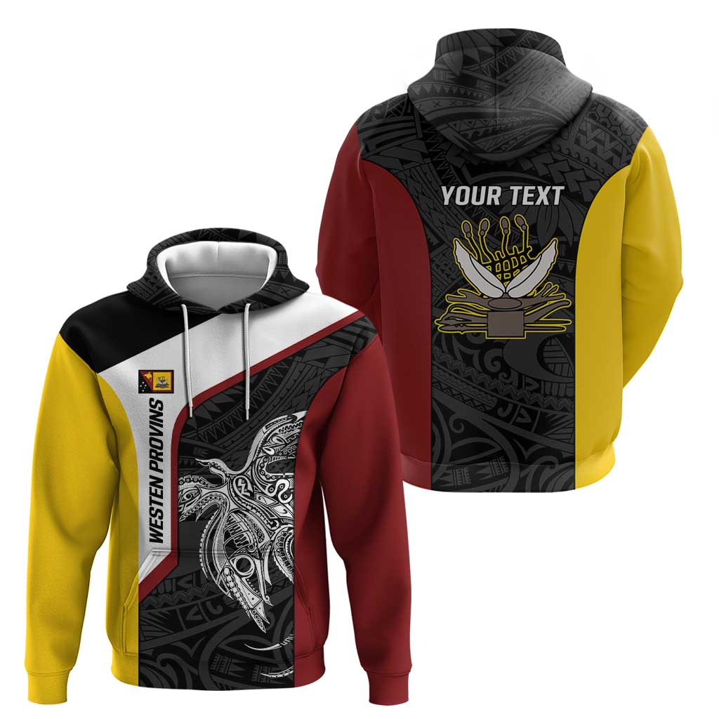 Personalised PNG Western Province Hoodie Bird of Paradise Tattoo Flag Motif - Polynesian Pride