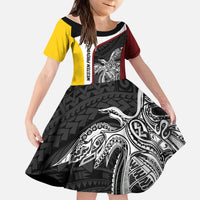 Personalised PNG Western Province Kid Short Sleeve Dress Bird of Paradise Tattoo Flag Motif - Polynesian Pride