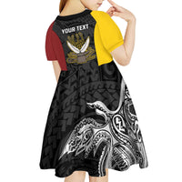 Personalised PNG Western Province Kid Short Sleeve Dress Bird of Paradise Tattoo Flag Motif - Polynesian Pride