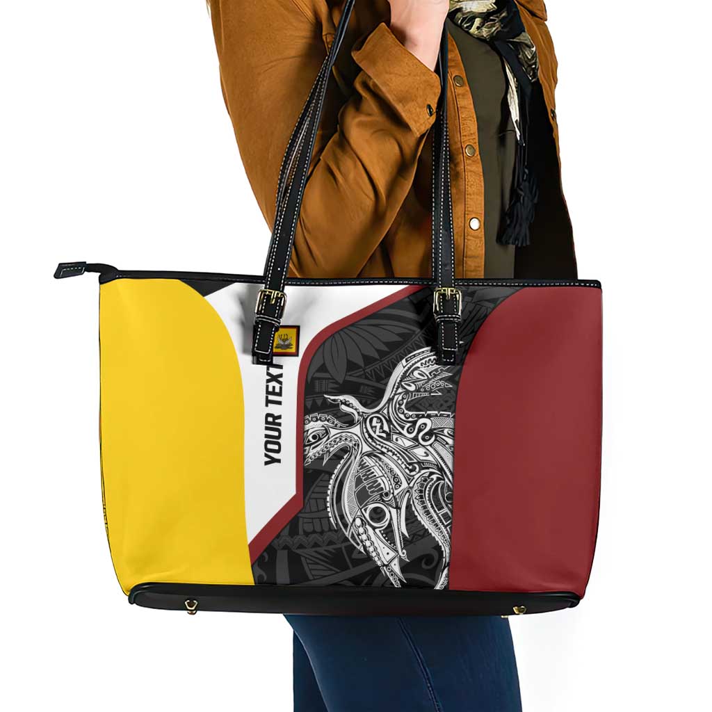 Personalised PNG Western Province Leather Tote Bag Bird of Paradise Tattoo Flag Motif - Polynesian Pride