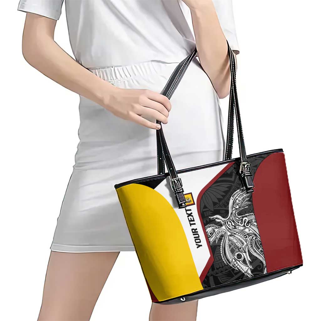 Personalised PNG Western Province Leather Tote Bag Bird of Paradise Tattoo Flag Motif - Polynesian Pride