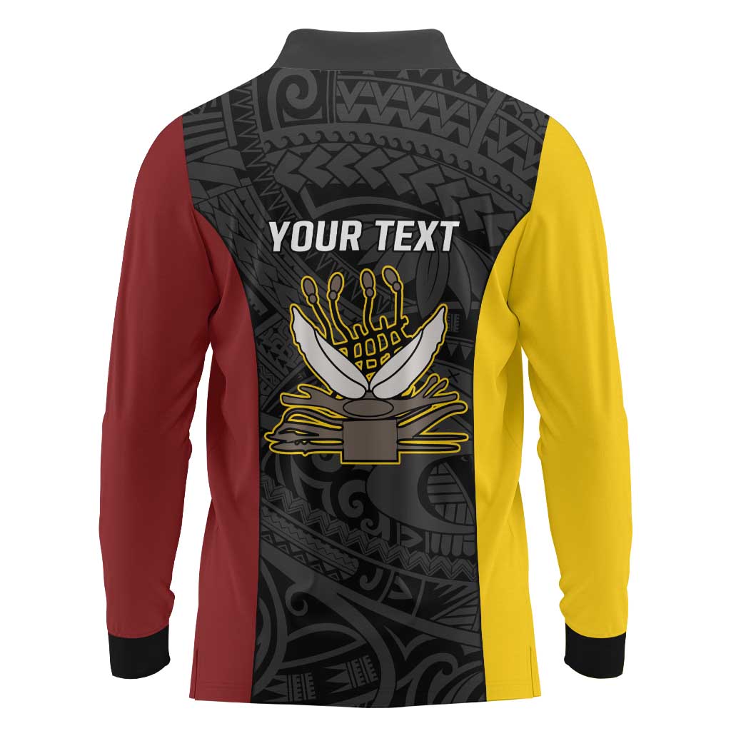 Personalised PNG Western Province Long Sleeve Polo Shirt Bird of Paradise Tattoo Flag Motif - Polynesian Pride