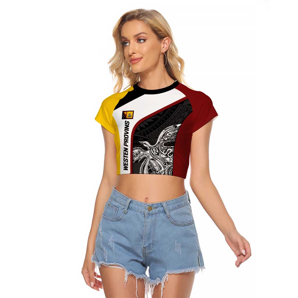 Personalised PNG Western Province Raglan Cropped T Shirt Bird of Paradise Tattoo Flag Motif - Polynesian Pride
