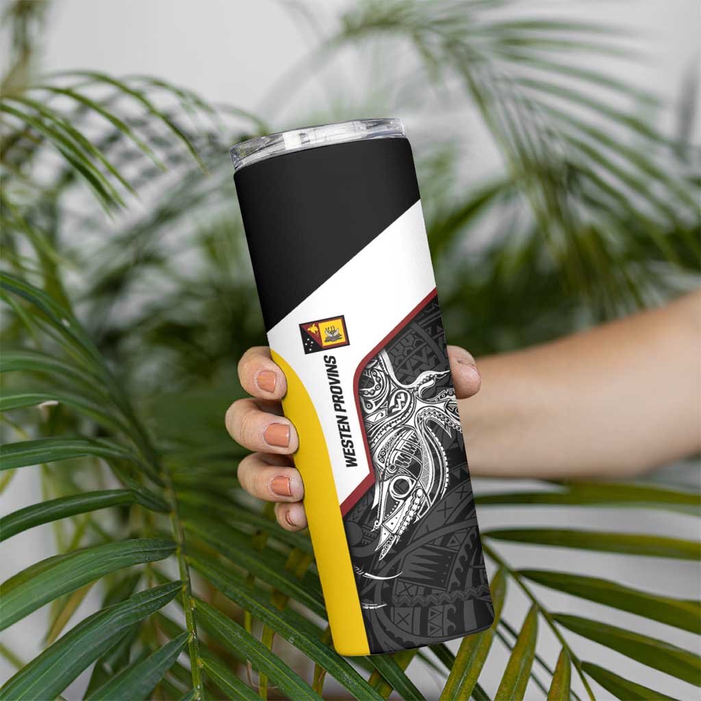 Personalised PNG Western Province Skinny Tumbler Bird of Paradise Tattoo Flag Motif - Polynesian Pride