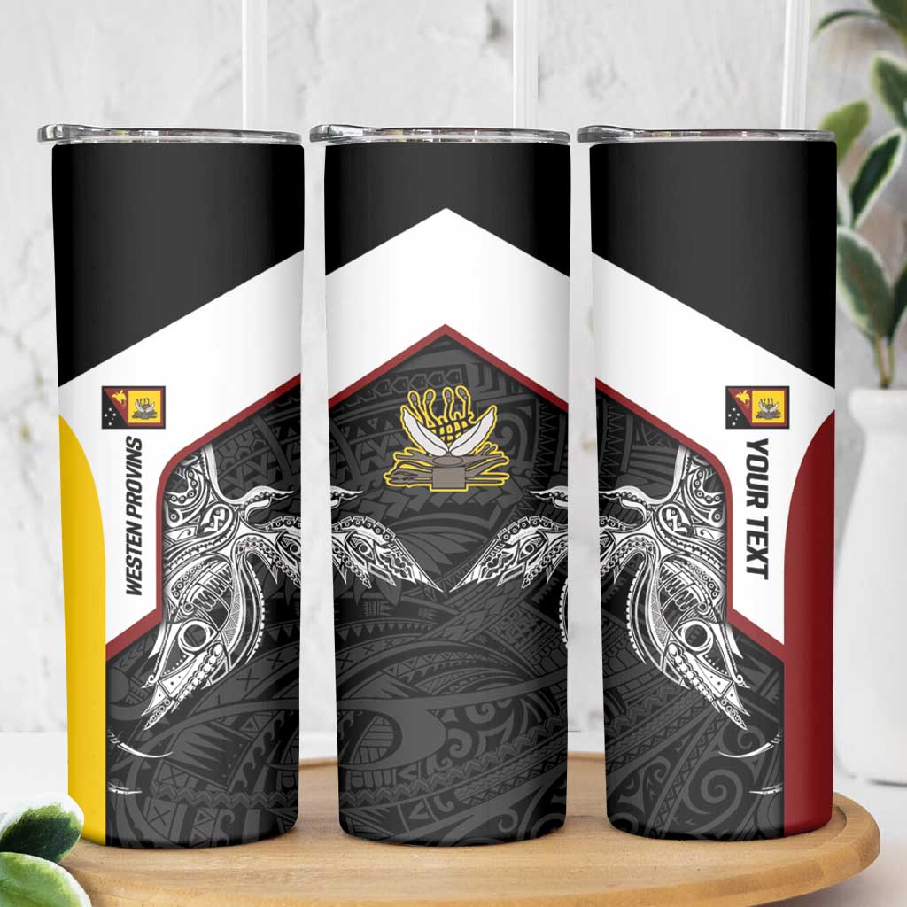 Personalised PNG Western Province Skinny Tumbler Bird of Paradise Tattoo Flag Motif - Polynesian Pride
