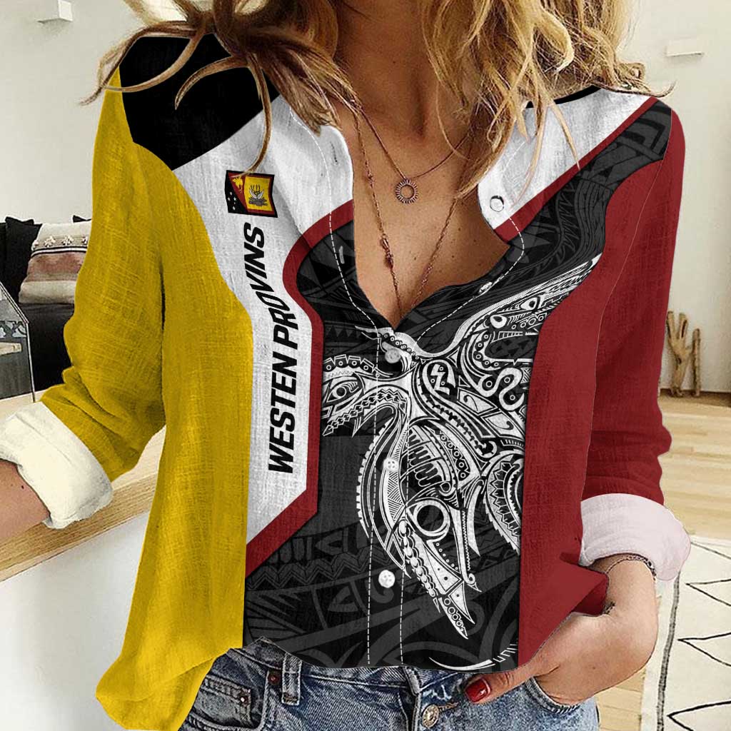 Personalised PNG Western Province Women Casual Shirt Bird of Paradise Tattoo Flag Motif - Polynesian Pride