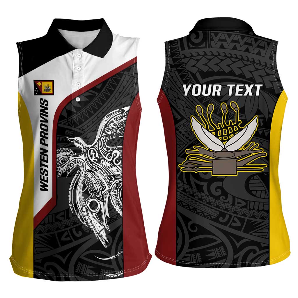 Personalised PNG Western Province Women Sleeveless Polo Shirt Bird of Paradise Tattoo Flag Motif - Polynesian Pride