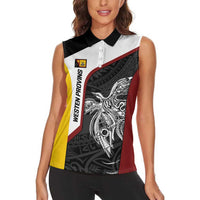 Personalised PNG Western Province Women Sleeveless Polo Shirt Bird of Paradise Tattoo Flag Motif - Polynesian Pride
