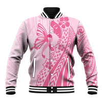 Pacific Girl and Butterfly Cancer Ribbon Personalised Baseball Jacket LT9 Unisex Pink - Polynesian Pride