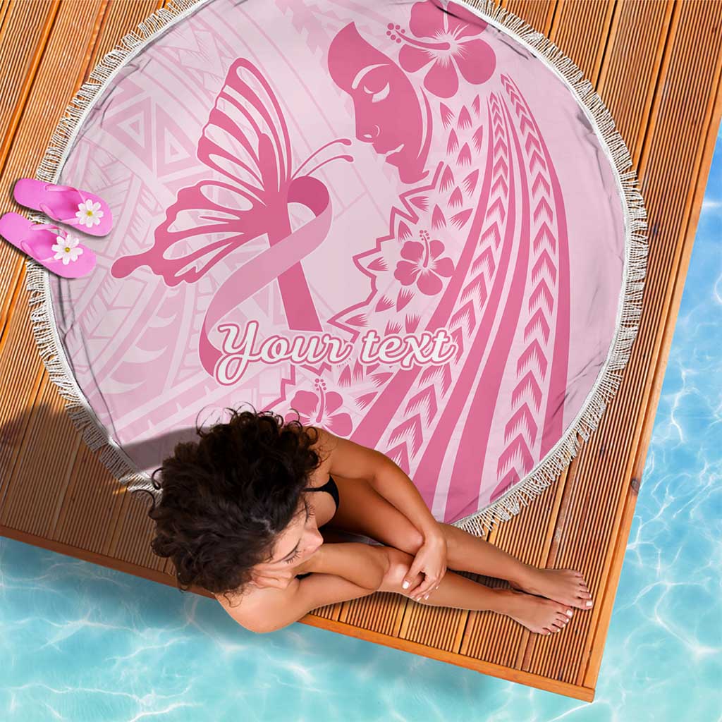 Pacific Girl and Butterfly Cancer Ribbon Personalised Beach Blanket LT9 - Polynesian Pride