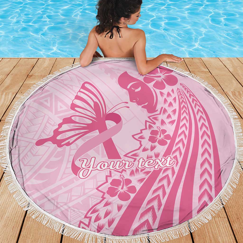 Pacific Girl and Butterfly Cancer Ribbon Personalised Beach Blanket LT9 - Polynesian Pride