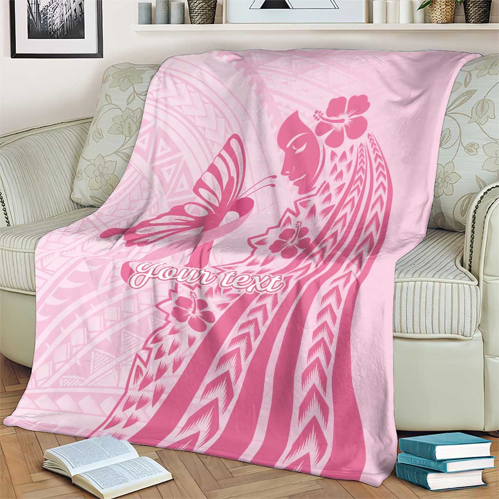 Pacific Girl and Butterfly Cancer Ribbon Personalised Blanket LT9 - Polynesian Pride