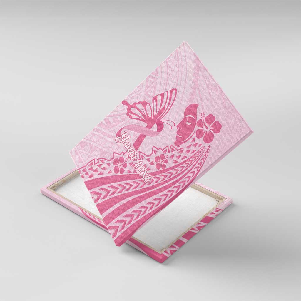 Pacific Girl and Butterfly Cancer Ribbon Personalised Canvas Wall Art LT9 With Frame Pink - Polynesian Pride