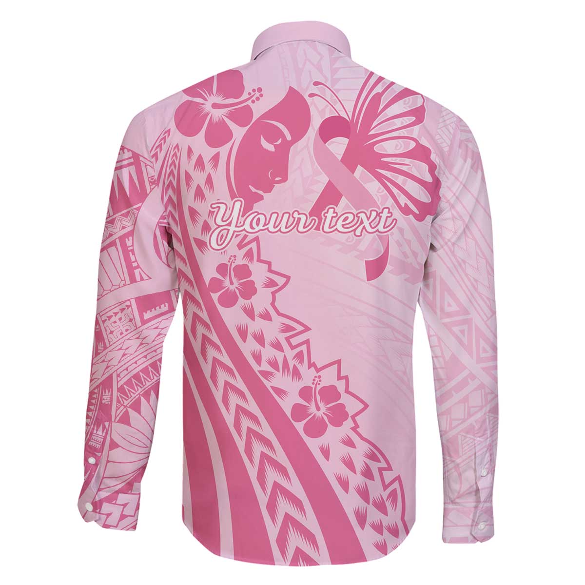 Pacific Girl and Butterfly Cancer Ribbon Personalised Family Matching Puletasi and Hawaiian Shirt LT9 - Polynesian Pride