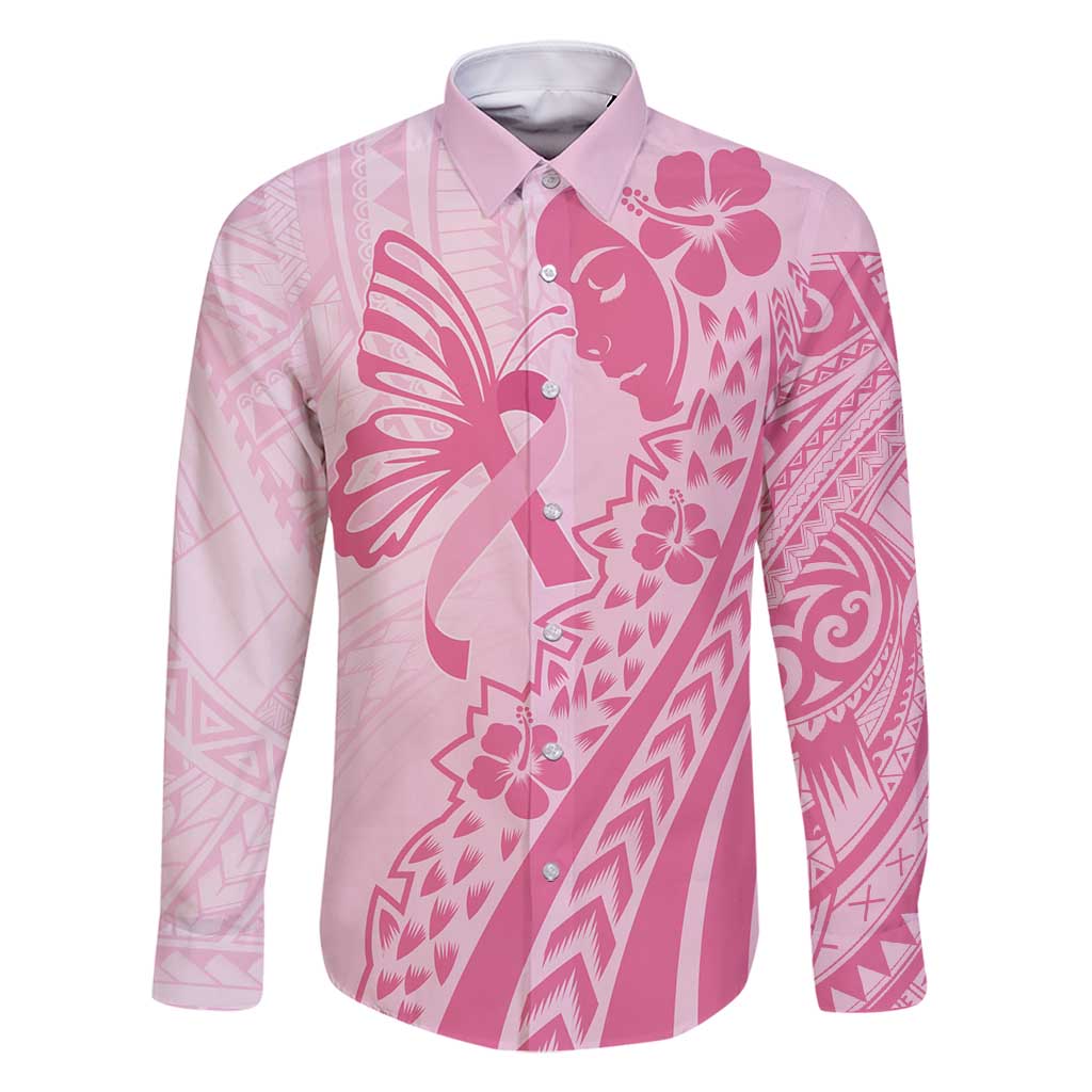 Pacific Girl and Butterfly Cancer Ribbon Personalised Family Matching Tank Maxi Dress and Hawaiian Shirt