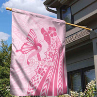 Pacific Girl and Butterfly Cancer Ribbon Personalised Garden Flag LT9 - Polynesian Pride