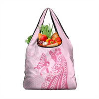 Pacific Girl and Butterfly Cancer Ribbon Personalised Grocery Bag LT9 1-pack One Size Pink - Polynesian Pride