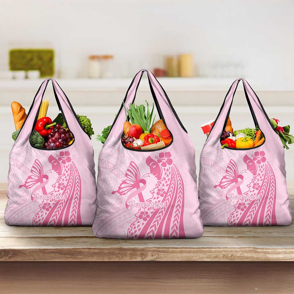 Pacific Girl and Butterfly Cancer Ribbon Personalised Grocery Bag LT9 3-pack One Size Pink - Polynesian Pride