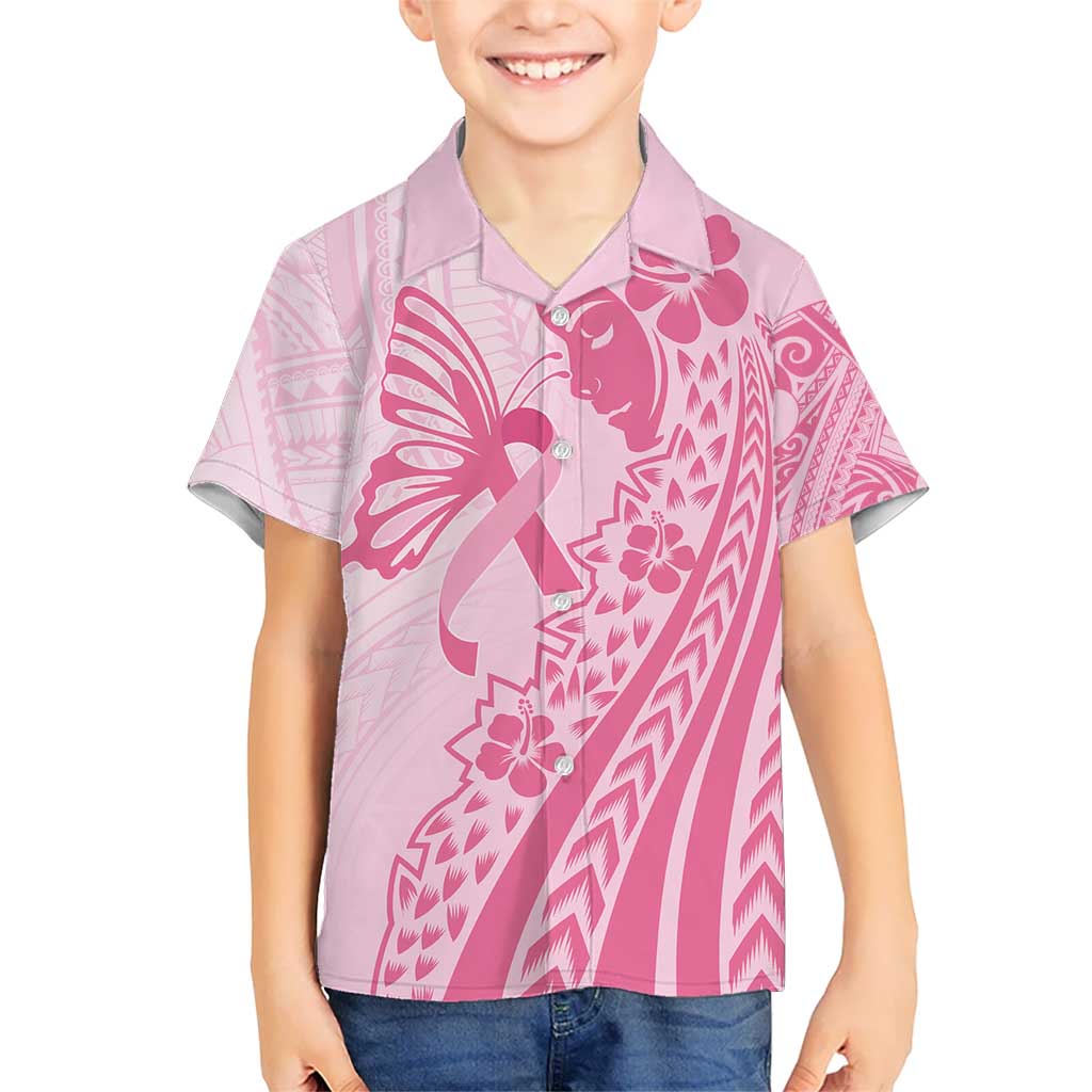 Pacific Girl and Butterfly Cancer Ribbon Personalised Kid Hawaiian Shirt