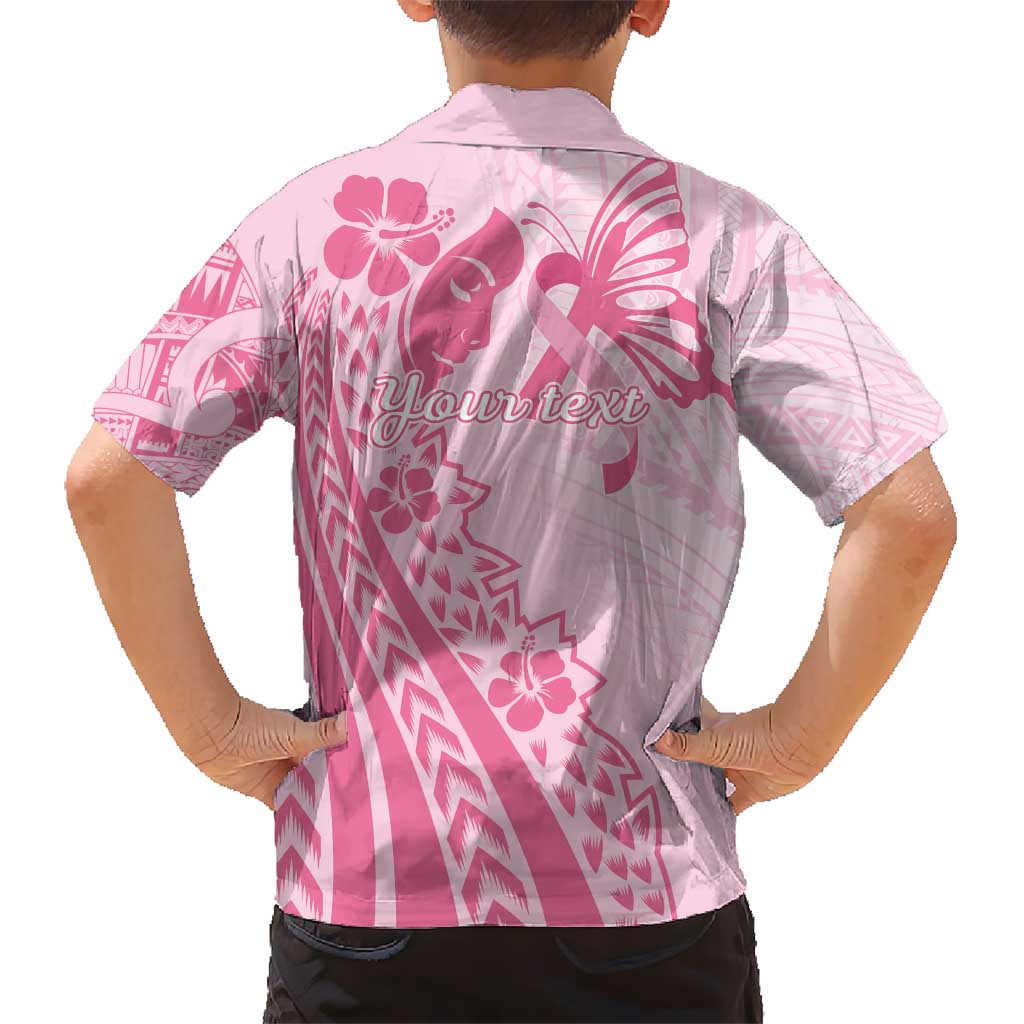 Pacific Girl and Butterfly Cancer Ribbon Personalised Kid Hawaiian Shirt
