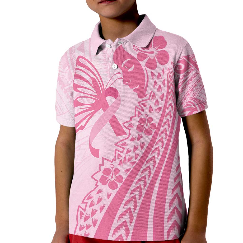 Pacific Girl and Butterfly Cancer Ribbon Personalised Kid Polo Shirt