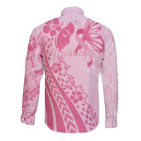 Pacific Girl and Butterfly Cancer Ribbon Personalised Long Sleeve Button Shirt LT9 - Polynesian Pride