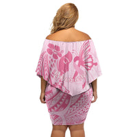 Pacific Girl and Butterfly Cancer Ribbon Personalised Off Shoulder Short Dress LT9 - Polynesian Pride