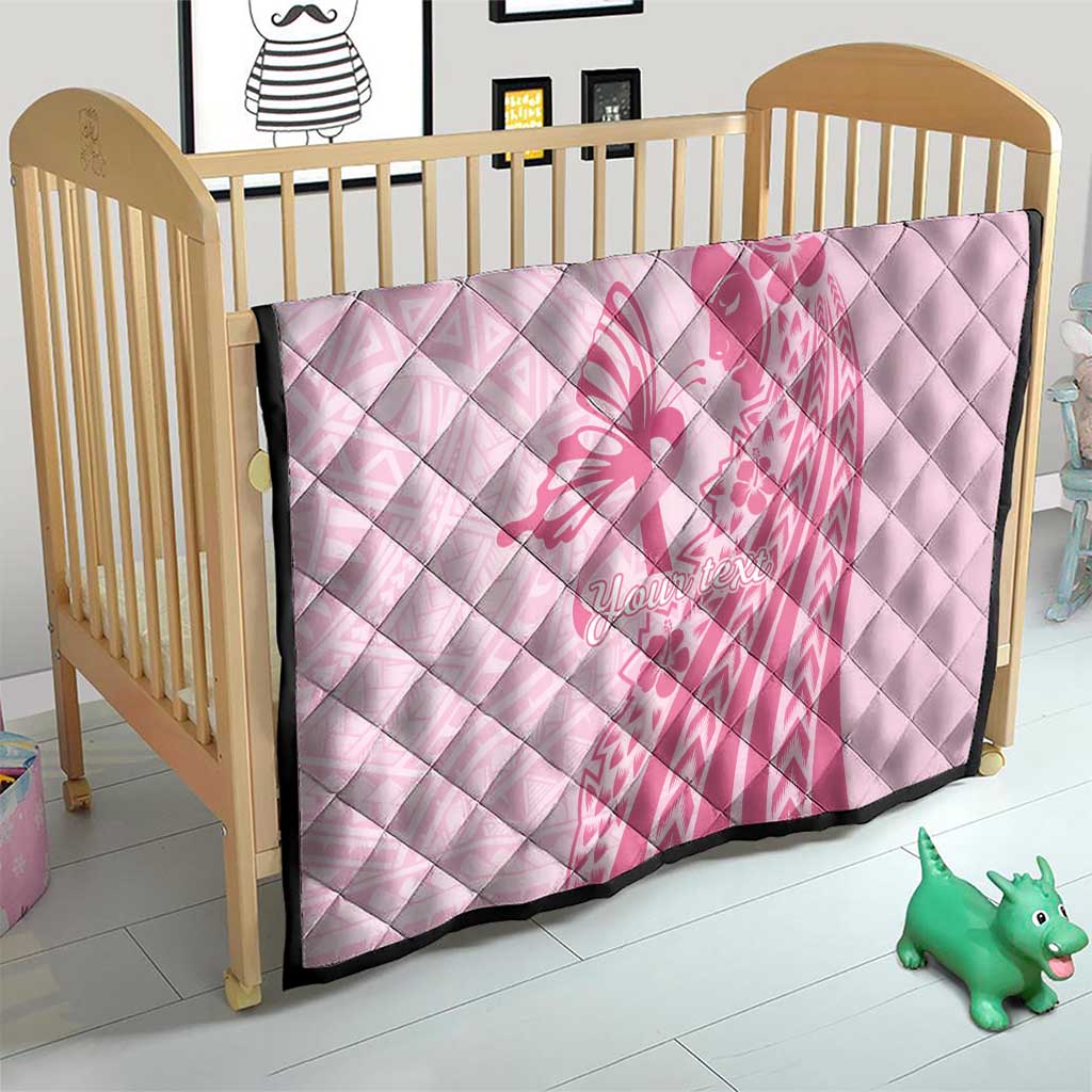 Pacific Girl and Butterfly Cancer Ribbon Personalised Quilt