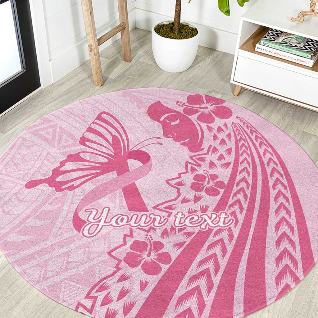 Pacific Girl and Butterfly Cancer Ribbon Personalised Round Carpet