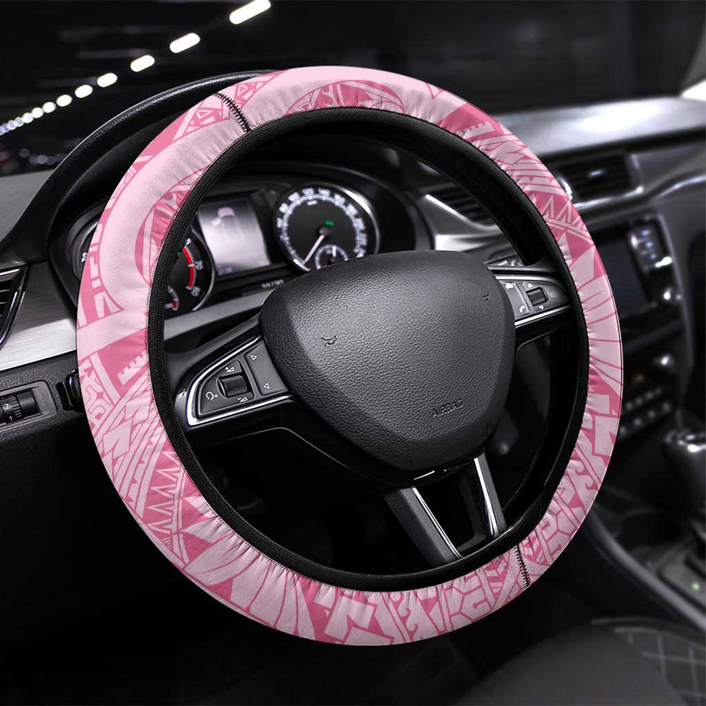 Pacific Girl and Butterfly Cancer Ribbon Steering Wheel Cover LT9 Universal Fit Pink - Polynesian Pride
