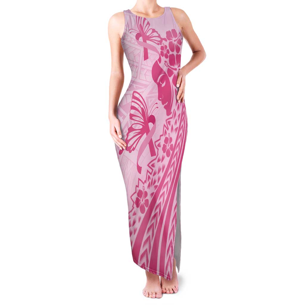 Pacific Girl and Butterfly Cancer Ribbon Personalised Tank Maxi Dress LT9 Women Pink - Polynesian Pride