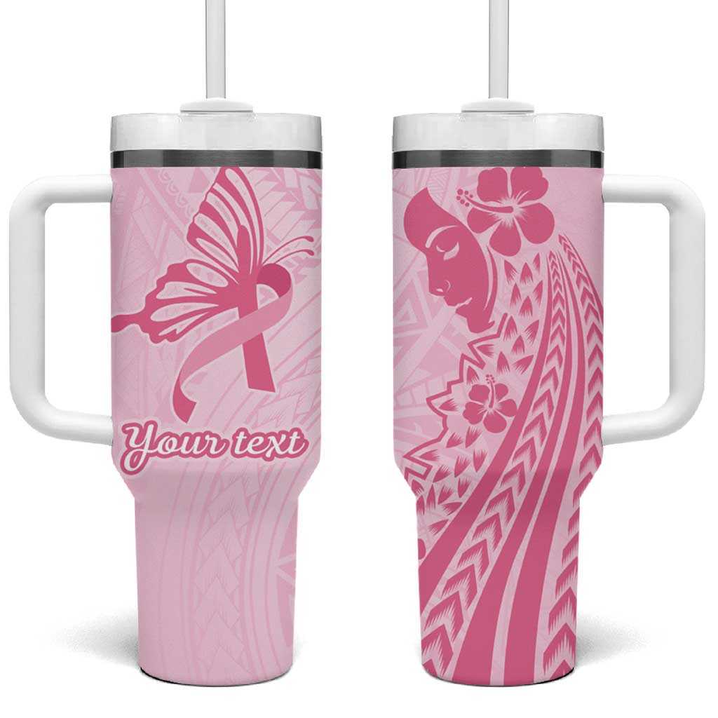 Pacific Girl and Butterfly Cancer Ribbon Personalised Tumbler With Handle LT9 One Size: 40 oz Pink - Polynesian Pride