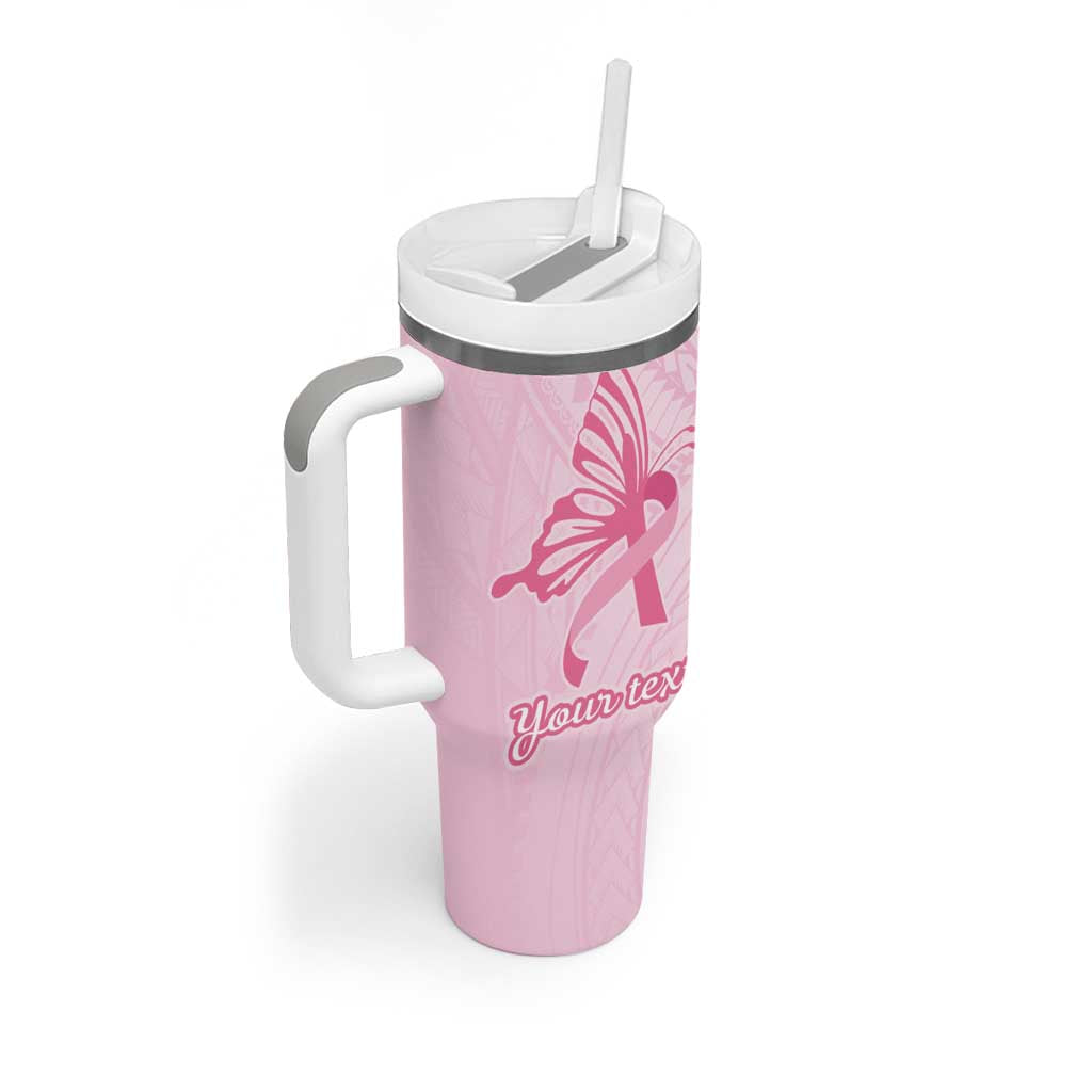 Pacific Girl and Butterfly Cancer Ribbon Personalised Tumbler With Handle LT9 - Polynesian Pride