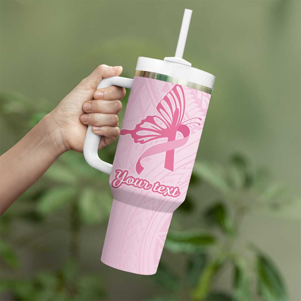 Pacific Girl and Butterfly Cancer Ribbon Personalised Tumbler With Handle LT9 - Polynesian Pride
