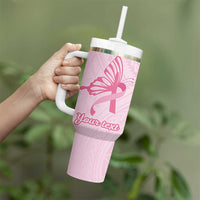 Pacific Girl and Butterfly Cancer Ribbon Personalised Tumbler With Handle LT9 - Polynesian Pride