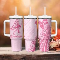 Pacific Girl and Butterfly Cancer Ribbon Personalised Tumbler With Handle LT9 - Polynesian Pride